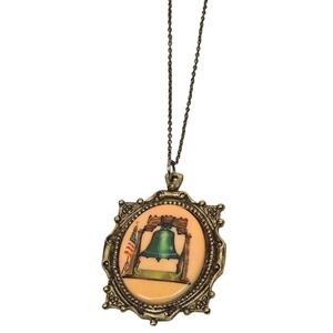 Vintage Style Liberty Bell Pendant Necklace in Gold Tone
